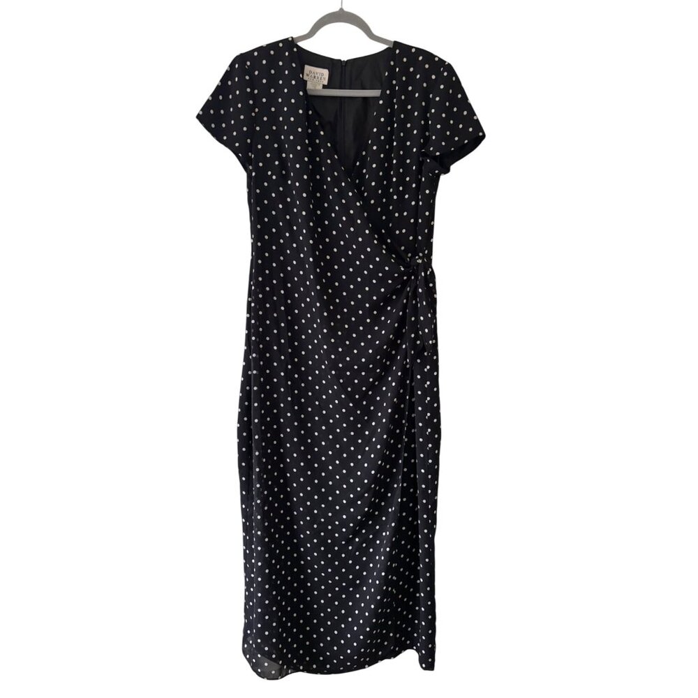 David Warren New York Womens Polka Dot Faux Wrap Midi Dress Vintage